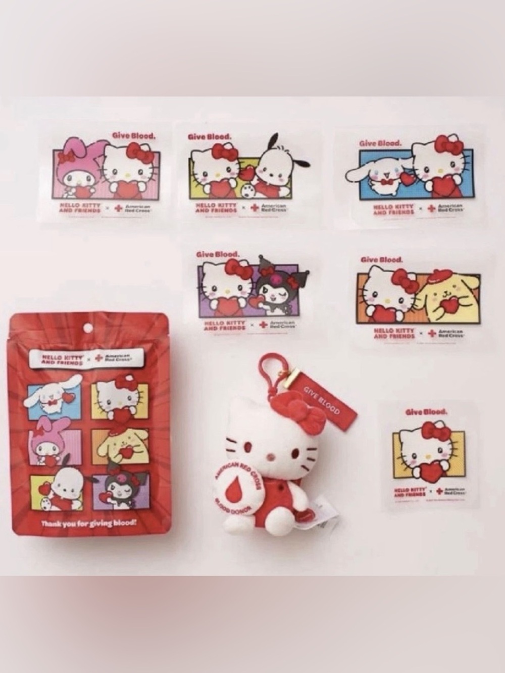 Hello Kitty and Friends x American Red Cross Exclusive Plush Clip & Stickers